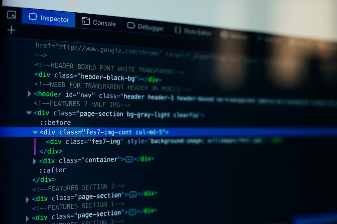 Website HTML source code visible in a browser developer inspector panel, representing a technical SEO audit of a website's underlying structure